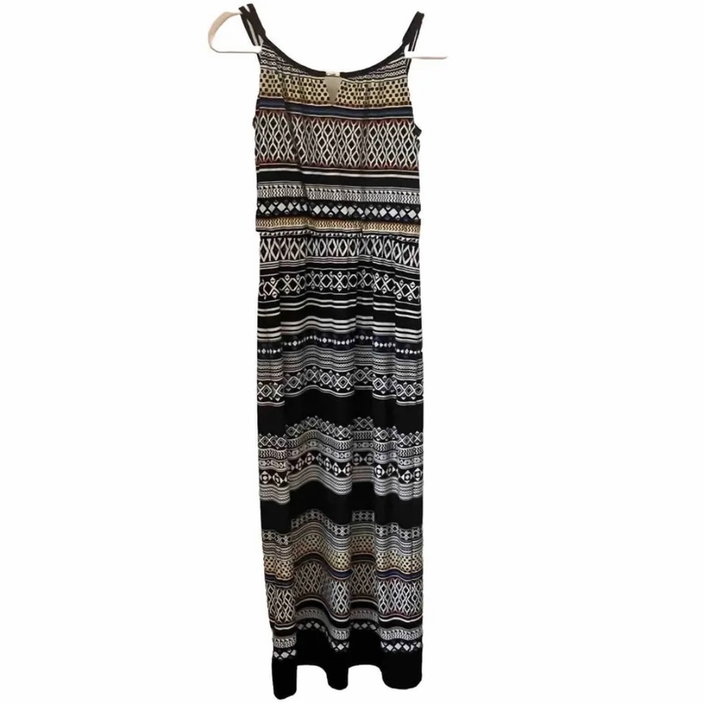 White House Black Market Womens Maxi Dress Black White Aztec Print Size: Small
